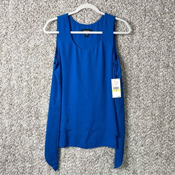 Karen Kane Top Women’s Medium Bali Blue Chiffon Layered Hem Sleeveless Tank NWT - Picture 1 of 7